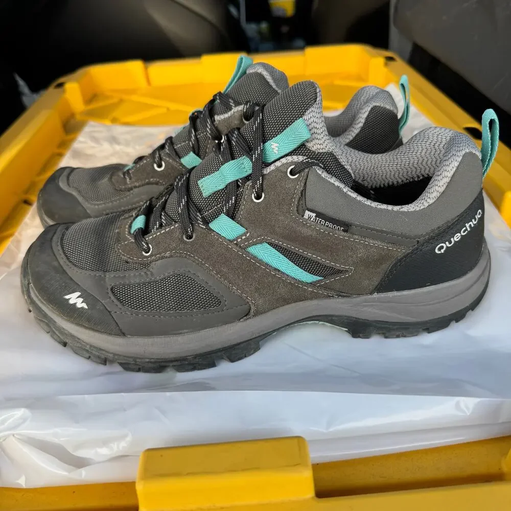 Quechua Decathlon MH100 Hiking Shoes Waterproof 8397090 Blue Grey Womens Size 9